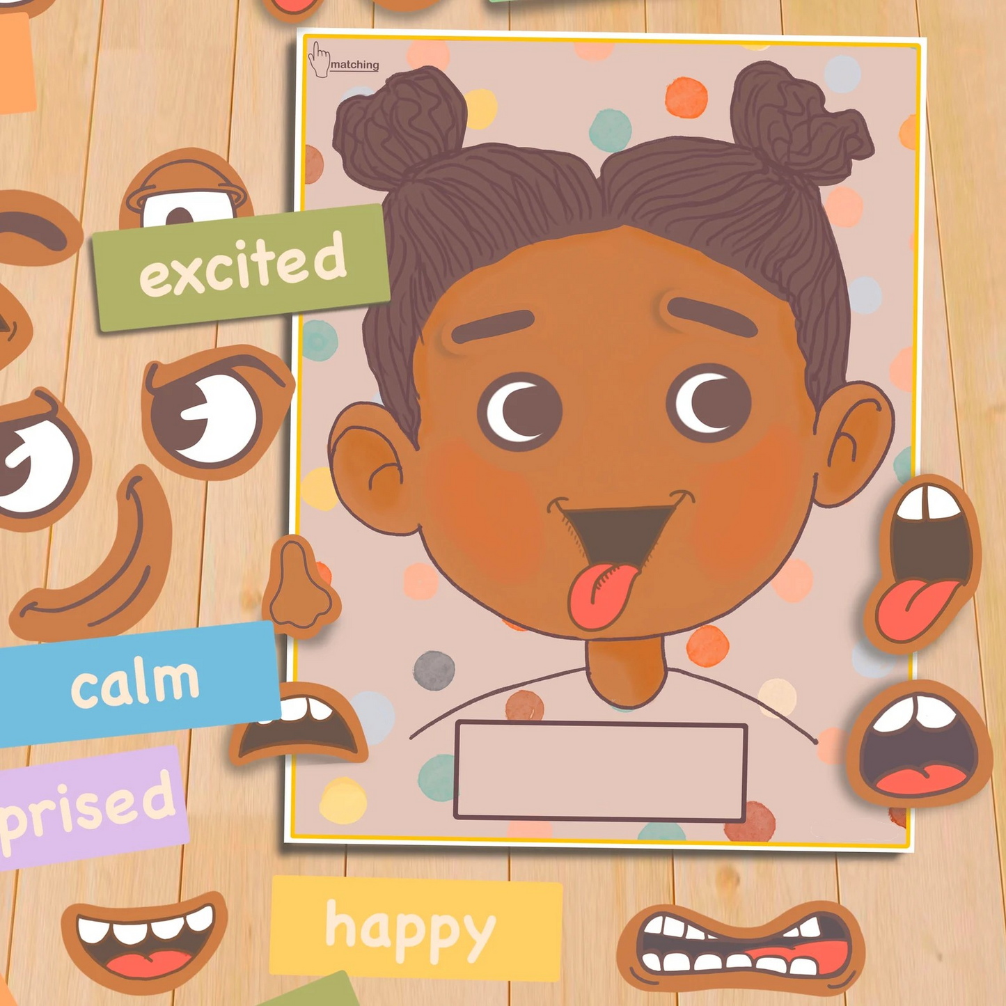 Emotions Activity for Kids Girl Version Printable Toddler Feeling Chart Quiet Book Page Preschool Homeschool Pre-K Learning Matching Game