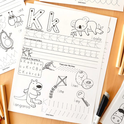 Alphabet Tracing Worksheets Kindergarten Pre-K Preschool ABC Tracing Book Printable Alphabet Activity Book Letter Handwriting Practice