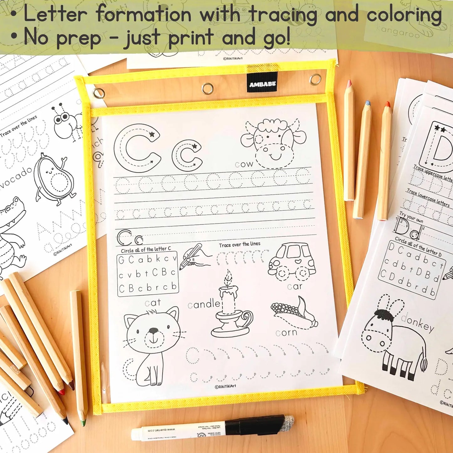 Alphabet Tracing Worksheets Kindergarten Pre-K Preschool ABC Tracing Book Printable Alphabet Activity Book Letter Handwriting Practice